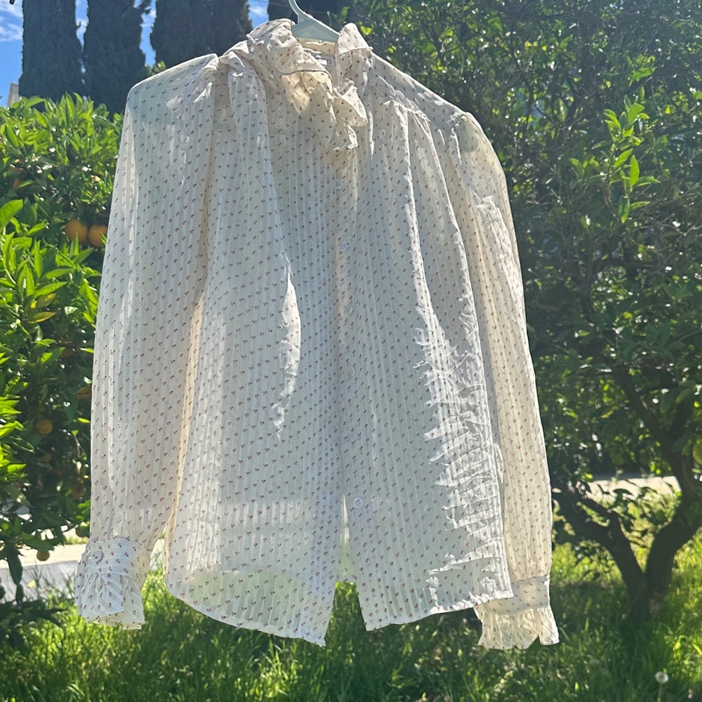Vintage Josephine Cream Blouse with Red and Black Micro Print